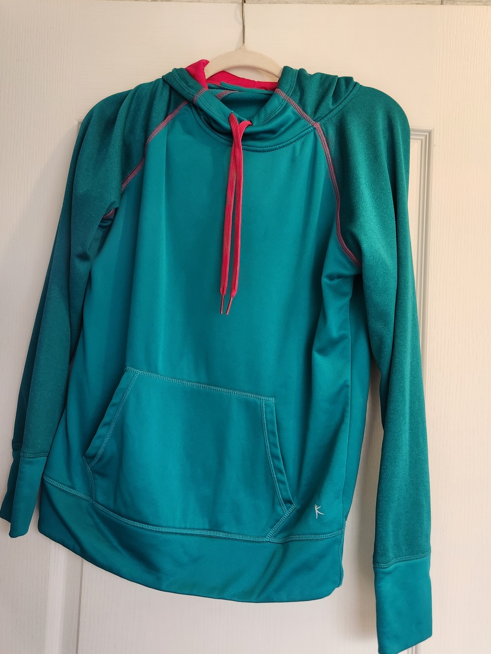 Danskin Teal Hooded Long Sleeve Pullover with Pink Accents M Euc